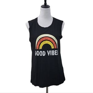 Magicmk Good Vibes Tank Top  Round Neck Rainbow Shirt Loose Fit Graphic Size S